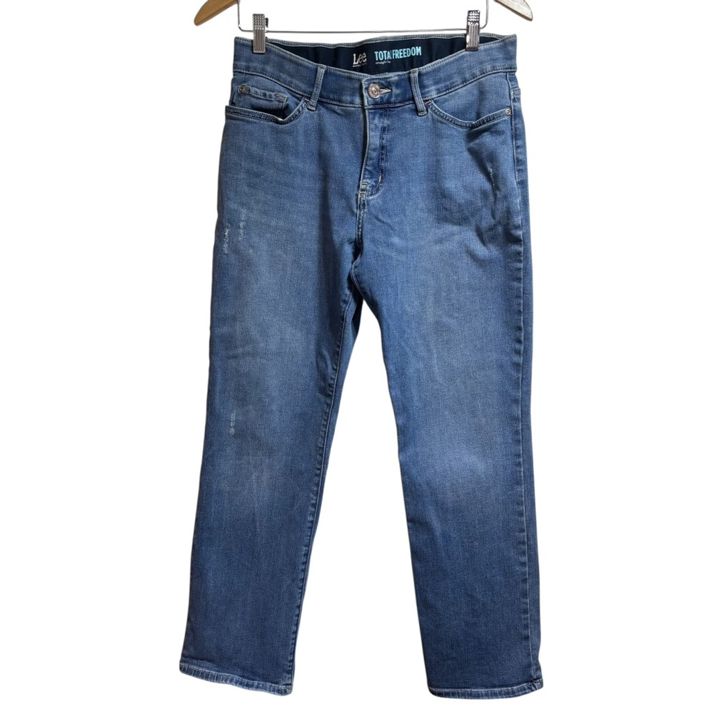 Lee Total Freedom Straight Leg Jeans Medium Wash Denim‎ Blue Pants #706